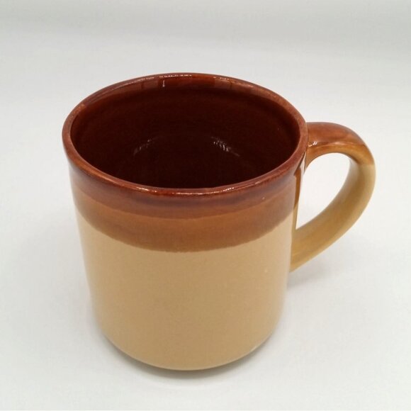 Two-Tone Brown & Tan Dip Glazed Ceramic Coffee Mug with Handle Vintage 3.25" - Picture 3 of 16